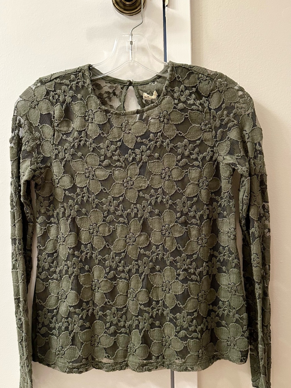 Hollister Olive Green Lace Yoke Long Sleeve Tee